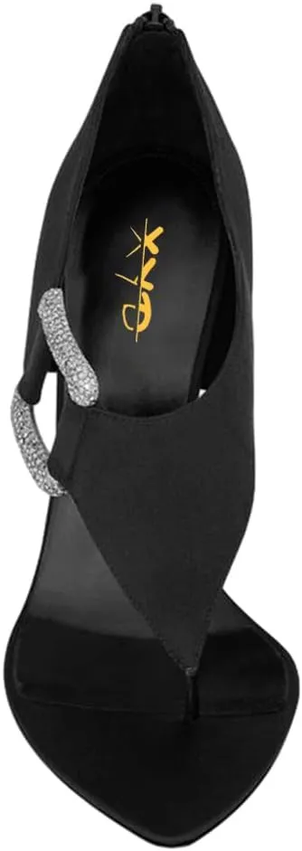 XYD Women's Chic Open Pointed Toe Sandals Back Zip Satin Pumps Cone High Heels Rhinestone Square Buckle Evening Prom Event Shoes