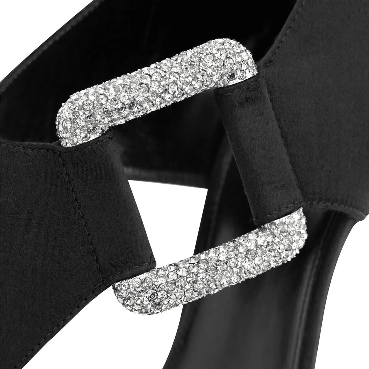 XYD Women's Chic Open Pointed Toe Sandals Back Zip Satin Pumps Cone High Heels Rhinestone Square Buckle Evening Prom Event Shoes