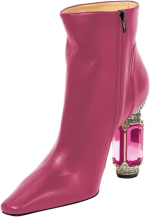 XYD Women's Closed Square Toe Booties Rhinestone Crystal Gems Block Heels Side Zip Ankle Boots Ladies Chic Event Formal Party Shoes