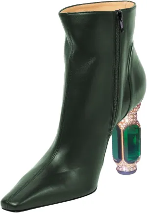 XYD Women's Closed Square Toe Booties Rhinestone Crystal Gems Block Heels Side Zip Ankle Boots Ladies Chic Event Formal Party Shoes