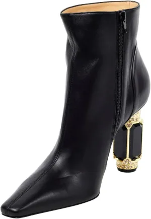 XYD Women's Closed Square Toe Booties Rhinestone Crystal Gems Block Heels Side Zip Ankle Boots Ladies Chic Event Formal Party Shoes