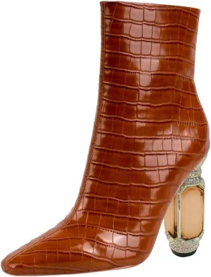 XYD Women's Closed Square Toe Booties Rhinestone Crystal Gems Block Heels Side Zip Ankle Boots Ladies Chic Event Formal Party Shoes