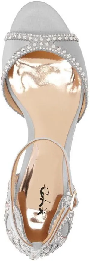 XYD Women's Sandals, Chic Peep Toe, D'Orsay Kitten Low Heels, Rhinestone Studs, Ankle Strap Satin Shoes for Wedding Ballroom
