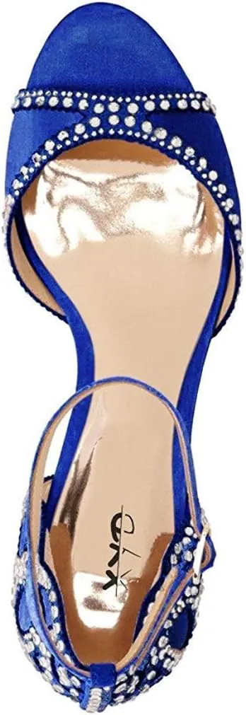 XYD Women's Sandals, Chic Peep Toe, D'Orsay Kitten Low Heels, Rhinestone Studs, Ankle Strap Satin Shoes for Wedding Ballroom