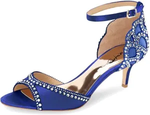 XYD Women's Sandals, Chic Peep Toe, D'Orsay Kitten Low Heels, Rhinestone Studs, Ankle Strap Satin Shoes for Wedding Ballroom
