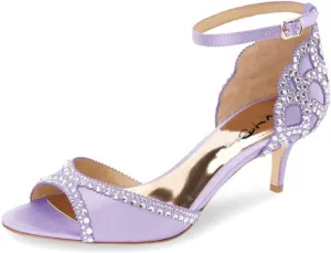 XYD Women's Sandals, Chic Peep Toe, D'Orsay Kitten Low Heels, Rhinestone Studs, Ankle Strap Satin Shoes for Wedding Ballroom