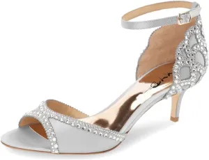 XYD Women's Sandals, Chic Peep Toe, D'Orsay Kitten Low Heels, Rhinestone Studs, Ankle Strap Satin Shoes for Wedding Ballroom