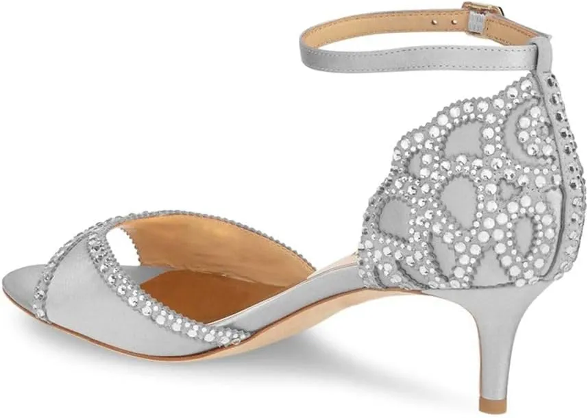 XYD Women's Sandals, Chic Peep Toe, D'Orsay Kitten Low Heels, Rhinestone Studs, Ankle Strap Satin Shoes for Wedding Ballroom