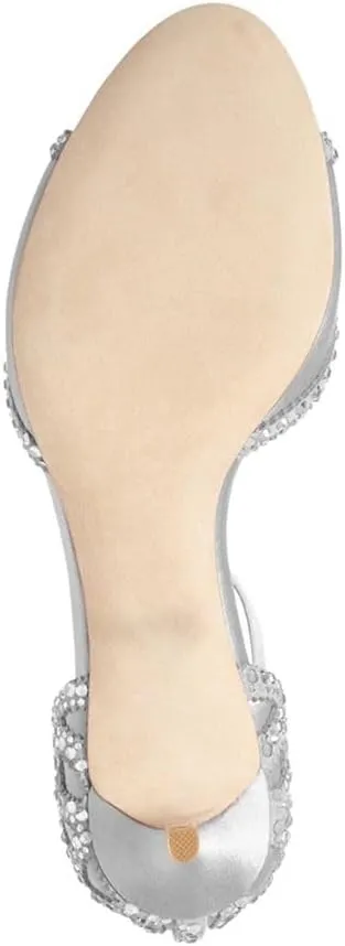 XYD Women's Sandals, Chic Peep Toe, D'Orsay Kitten Low Heels, Rhinestone Studs, Ankle Strap Satin Shoes for Wedding Ballroom