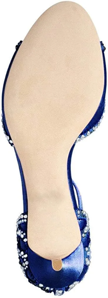 XYD Women's Sandals, Chic Peep Toe, D'Orsay Kitten Low Heels, Rhinestone Studs, Ankle Strap Satin Shoes for Wedding Ballroom