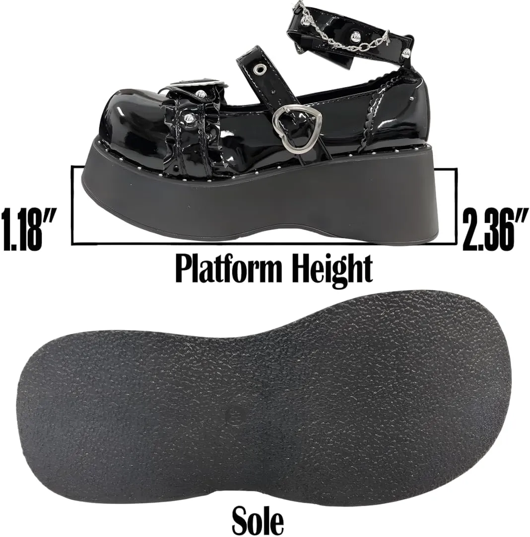 Y2K Grunge Gothic Kawaii Lolita Round Toe Platform Heels White Lace Heart Rivet Decor Mary Jane Shoes