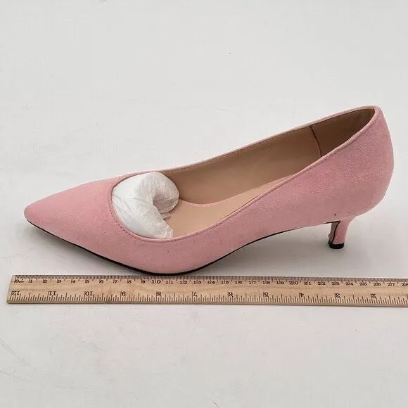 YDN Light Pink Suede Kitten Heel Pumps Pointed Toe Dress Shoes for Office Lady