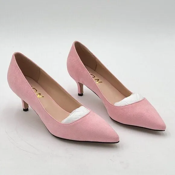 YDN Light Pink Suede Kitten Heel Pumps Pointed Toe Dress Shoes for Office Lady