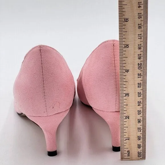 YDN Light Pink Suede Kitten Heel Pumps Pointed Toe Dress Shoes for Office Lady