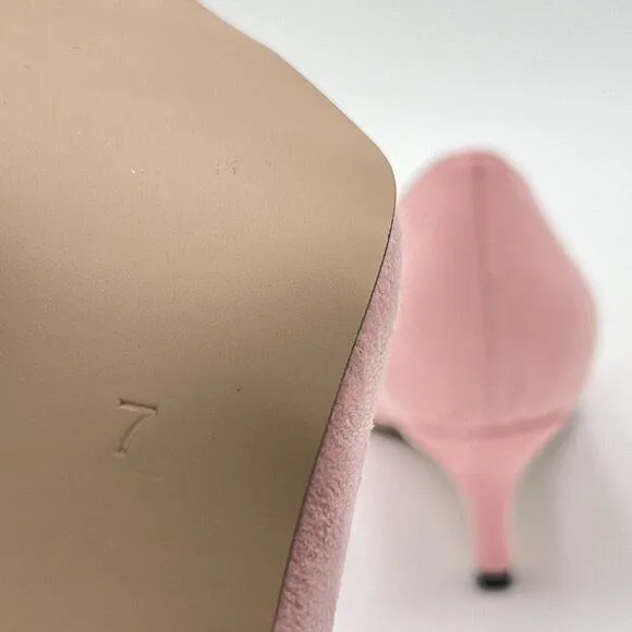 YDN Light Pink Suede Kitten Heel Pumps Pointed Toe Dress Shoes for Office Lady