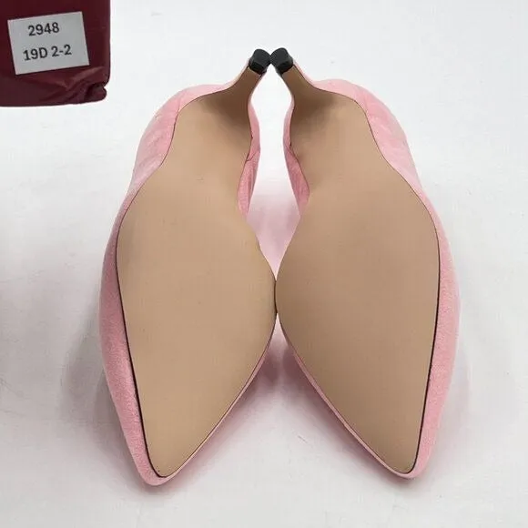 YDN Light Pink Suede Kitten Heel Pumps Pointed Toe Dress Shoes for Office Lady