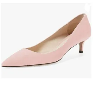 YDN Light Pink Suede Kitten Heel Pumps Pointed Toe Dress Shoes for Office Lady