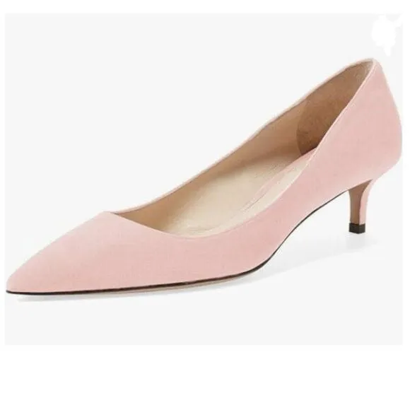 YDN Light Pink Suede Kitten Heel Pumps Pointed Toe Dress Shoes for Office Lady