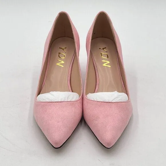 YDN Light Pink Suede Kitten Heel Pumps Pointed Toe Dress Shoes for Office Lady