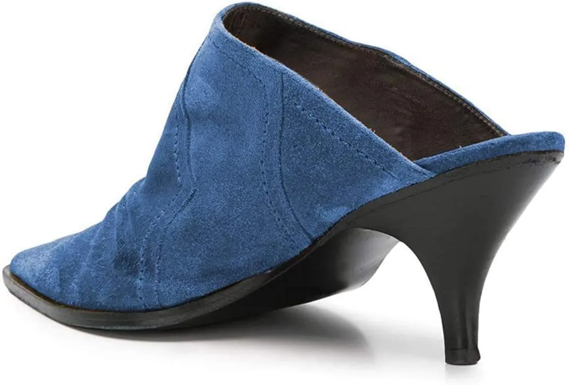 YDN Women Chic Slip On Low Heel Mules Pumps Pointed Toe Loafers Kitten Sandals Suede Comfort Sexy Shoes