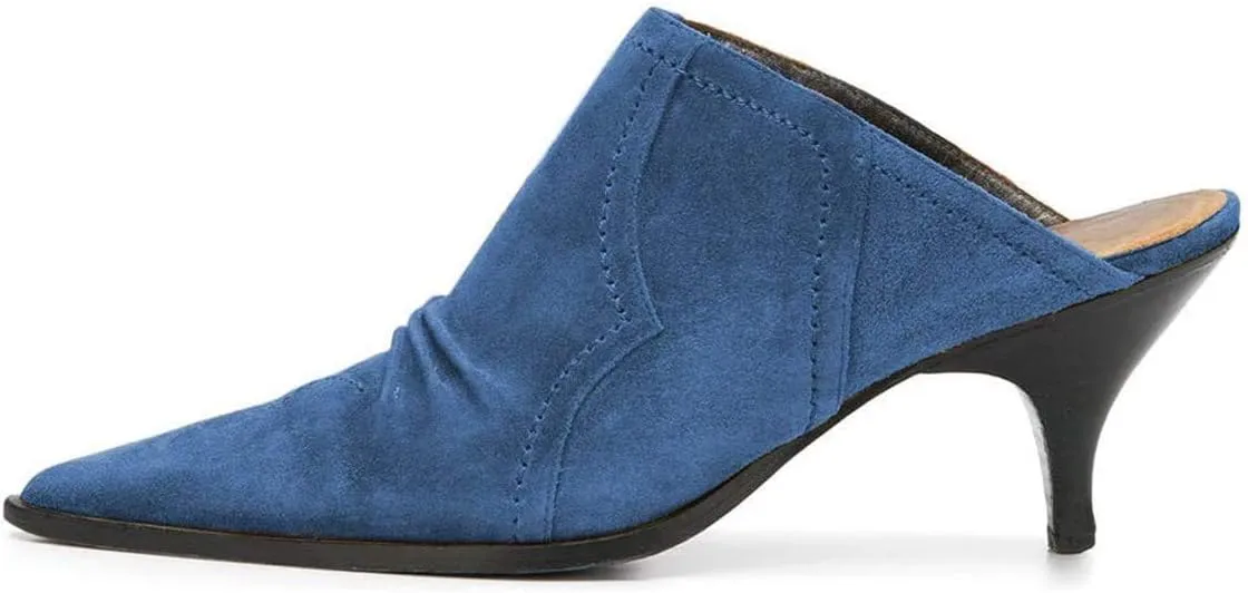 YDN Women Chic Slip On Low Heel Mules Pumps Pointed Toe Loafers Kitten Sandals Suede Comfort Sexy Shoes