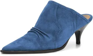 YDN Women Chic Slip On Low Heel Mules Pumps Pointed Toe Loafers Kitten Sandals Suede Comfort Sexy Shoes