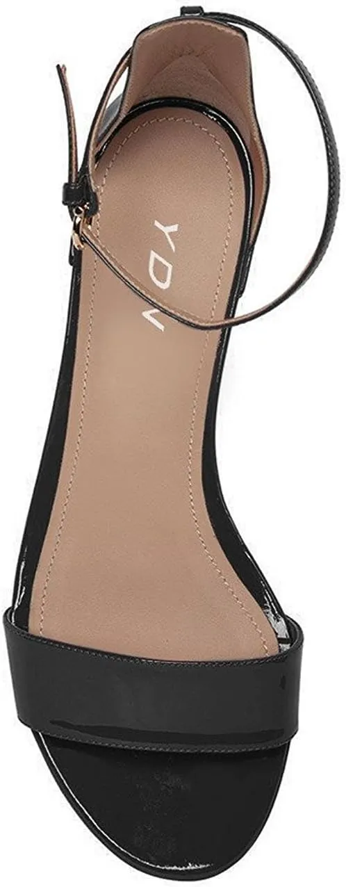 YDN Womens Chic Block Low Heel Sandals Open Toe Ankle Strap Patent Comfortable Walking Dress Flat Shoes Size 4-15