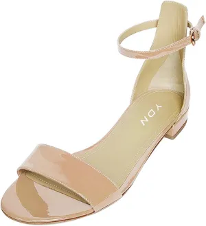 YDN Womens Chic Block Low Heel Sandals Open Toe Ankle Strap Patent Comfortable Walking Dress Flat Shoes Size 4-15