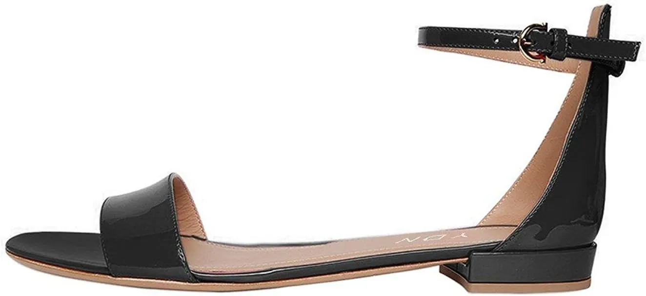 YDN Womens Chic Block Low Heel Sandals Open Toe Ankle Strap Patent Comfortable Walking Dress Flat Shoes Size 4-15