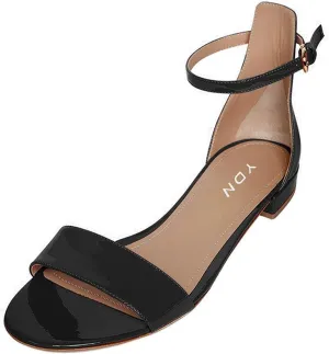 YDN Womens Chic Block Low Heel Sandals Open Toe Ankle Strap Patent Comfortable Walking Dress Flat Shoes Size 4-15