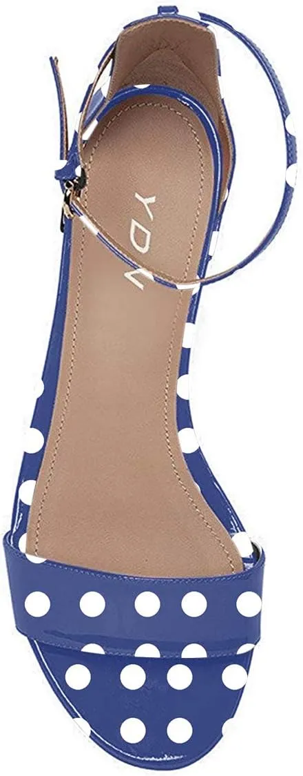 YDN Womens Chic Block Low Heel Sandals Open Toe Ankle Strap Patent Comfortable Walking Dress Flat Shoes Size 4-15
