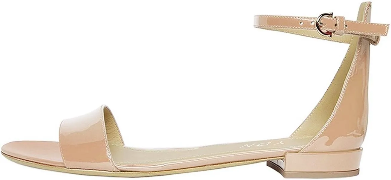 YDN Womens Chic Block Low Heel Sandals Open Toe Ankle Strap Patent Comfortable Walking Dress Flat Shoes Size 4-15
