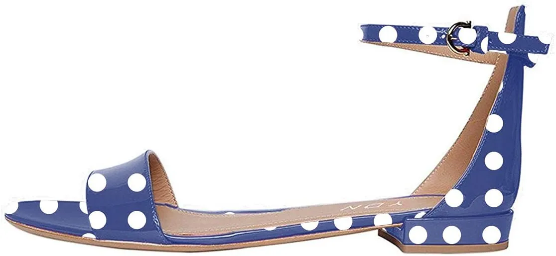 YDN Womens Chic Block Low Heel Sandals Open Toe Ankle Strap Patent Comfortable Walking Dress Flat Shoes Size 4-15