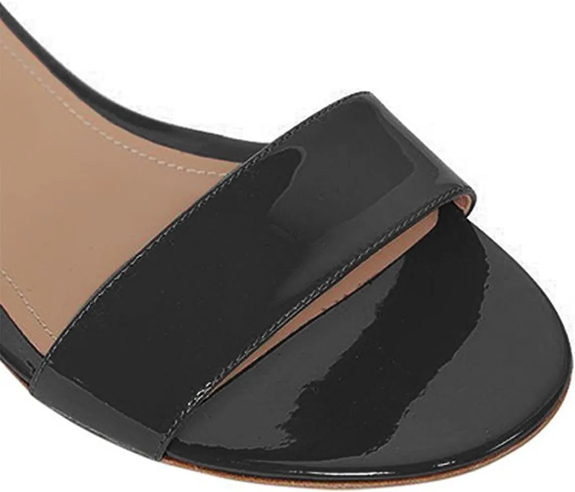 YDN Womens Chic Block Low Heel Sandals Open Toe Ankle Strap Patent Comfortable Walking Dress Flat Shoes Size 4-15