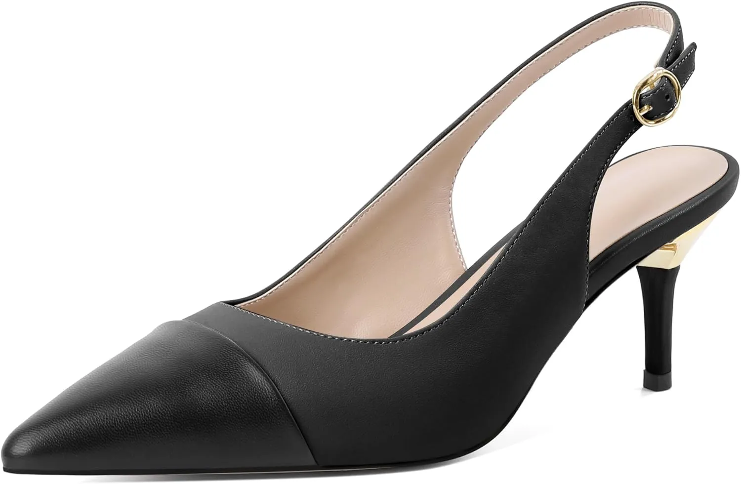YODEKS Women's Slingback Heels Cap Toe Shoes Pointed Low Kitten Heel Pumps 2.5 Inch Two Tone Dress Shoes for Casual Party Wedding Office
