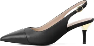 YODEKS Women's Slingback Heels Cap Toe Shoes Pointed Low Kitten Heel Pumps 2.5 Inch Two Tone Dress Shoes for Casual Party Wedding Office