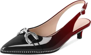 YODEKS Women's Slingback Kitten Heels Pointed Toe Low Heel Beaded Pumps 1.5 Inch Metal Buckle Shoes Size 5-13