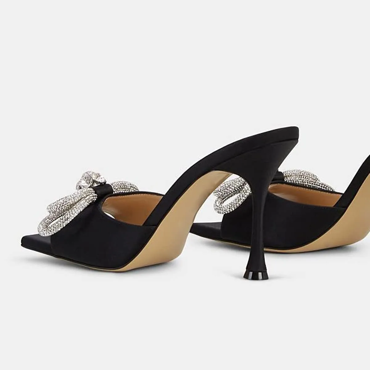 Yolkomo Women's Clear Rhinestone Double Crystal Bow Heels Square Open Toe