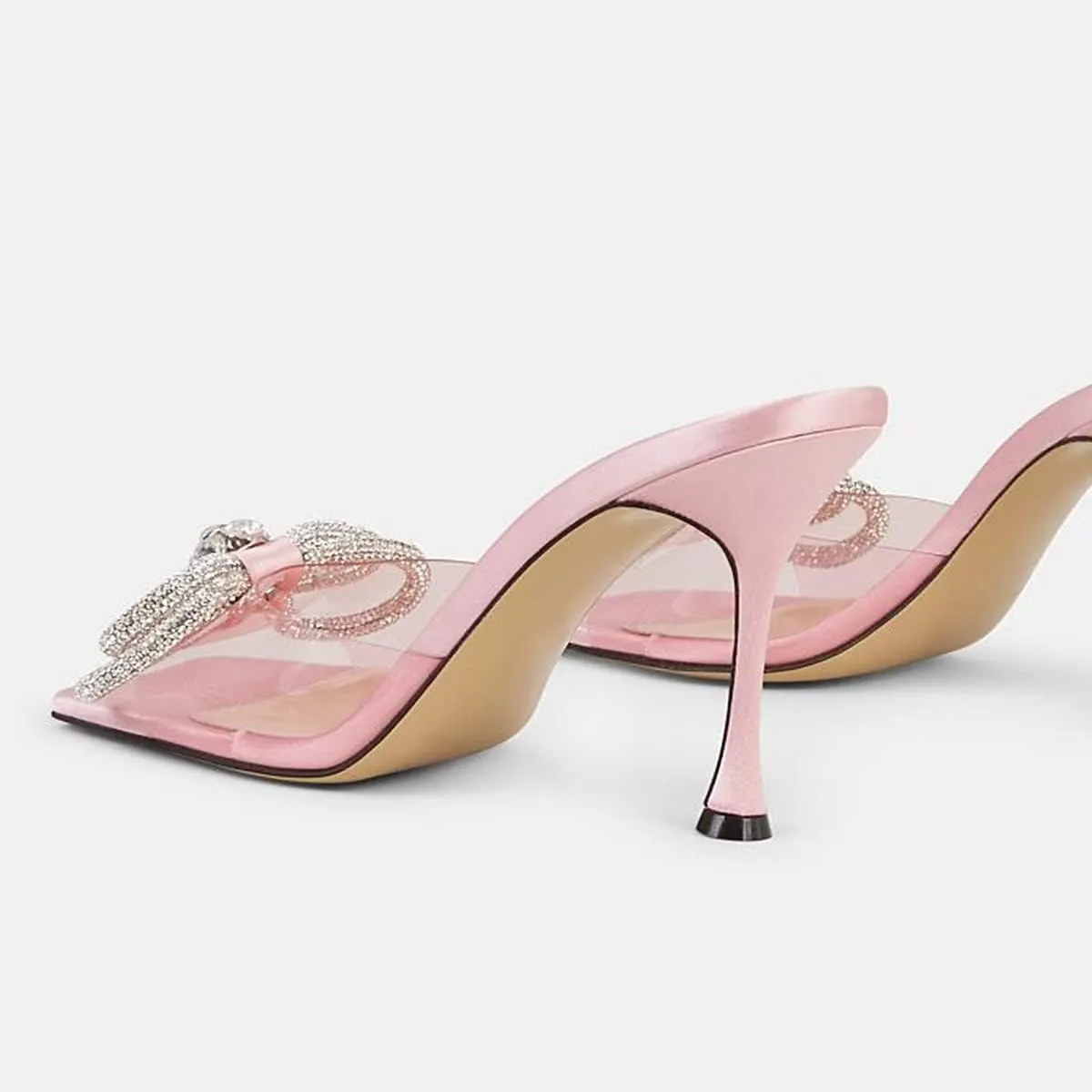 Yolkomo Women's Clear Rhinestone Double Crystal Bow Heels Square Open Toe