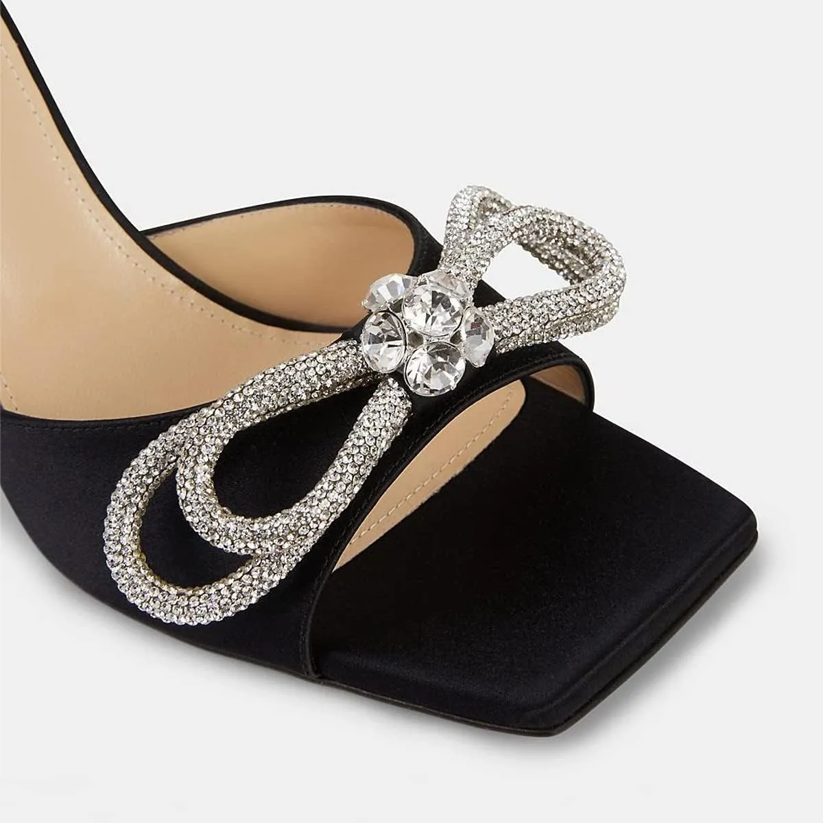 Yolkomo Women's Clear Rhinestone Double Crystal Bow Heels Square Open Toe