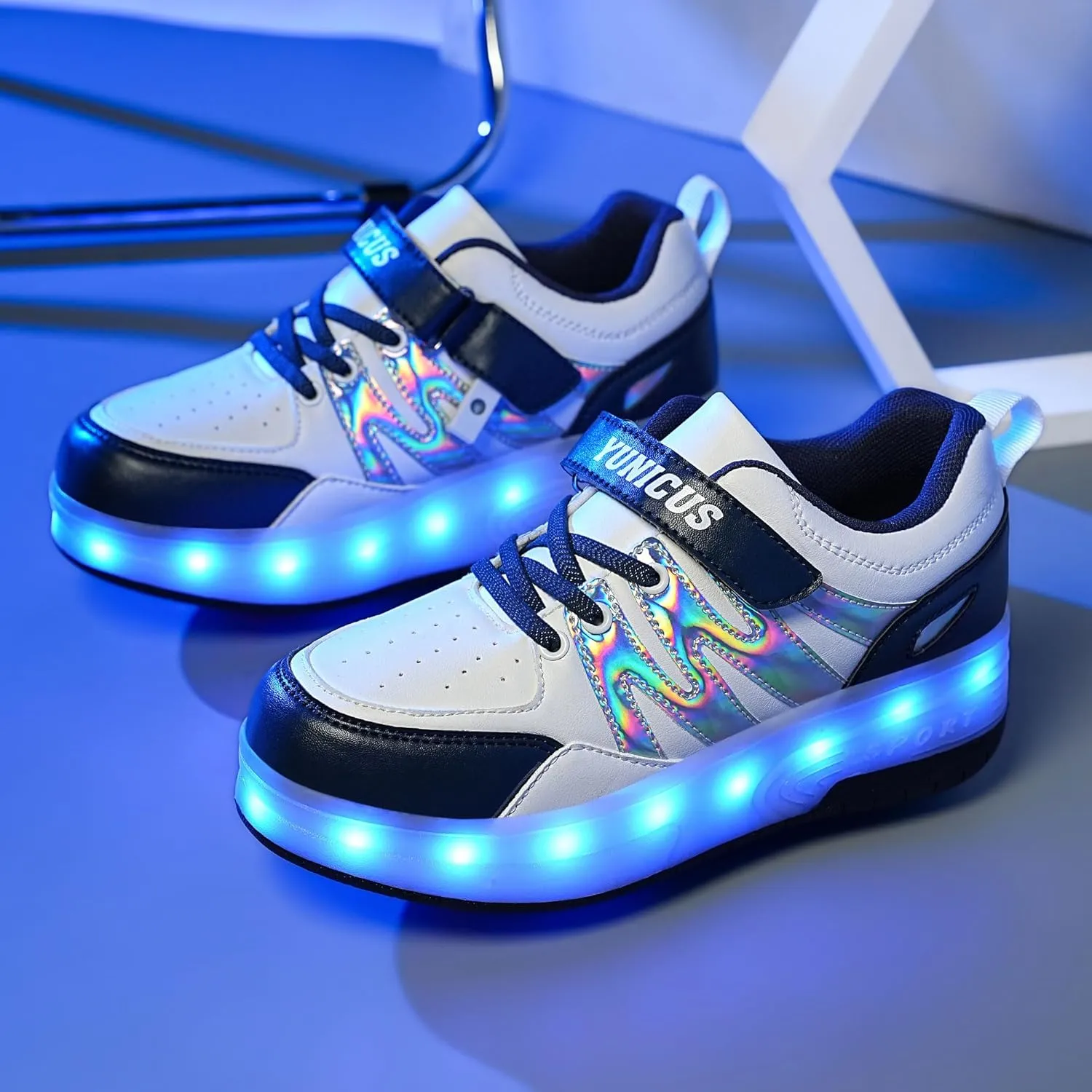 YUNICUS Kids LED Light up Shoes Wheel Shoes USB Charging Roller Skate Shoes Sneakers Girls Boys Kids Best Gift for Birthday Halloween Christmas