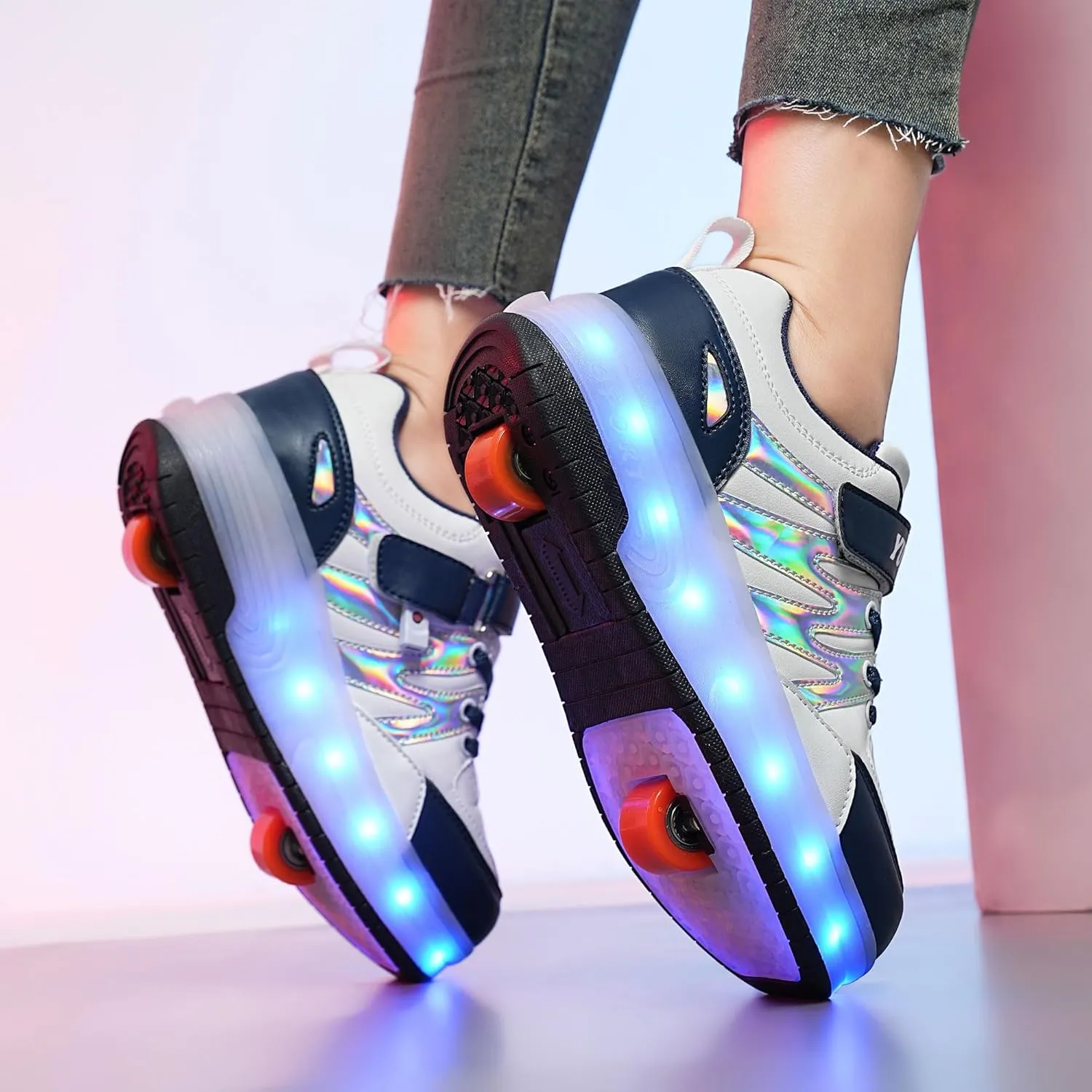 YUNICUS Kids LED Light up Shoes Wheel Shoes USB Charging Roller Skate Shoes Sneakers Girls Boys Kids Best Gift for Birthday Halloween Christmas
