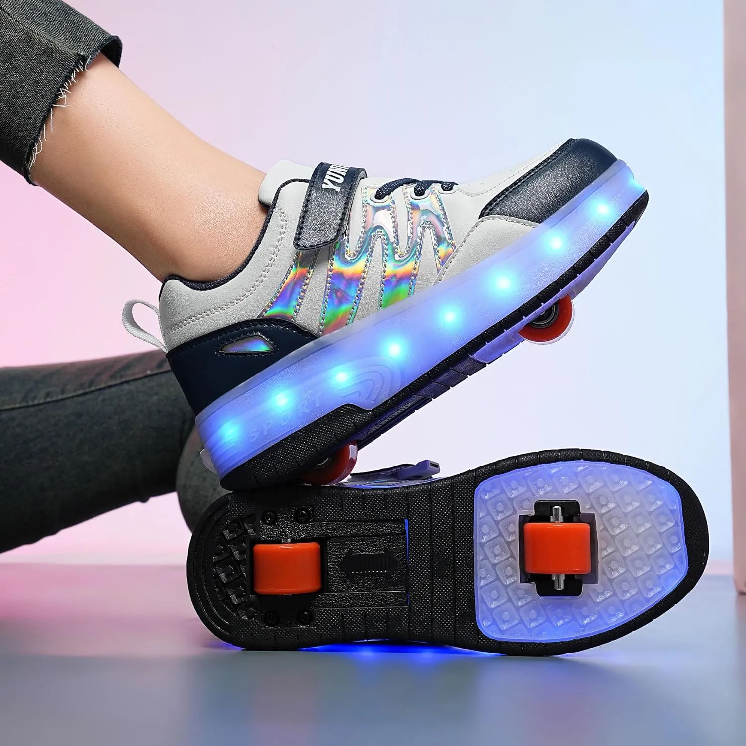 YUNICUS Kids LED Light up Shoes Wheel Shoes USB Charging Roller Skate Shoes Sneakers Girls Boys Kids Best Gift for Birthday Halloween Christmas