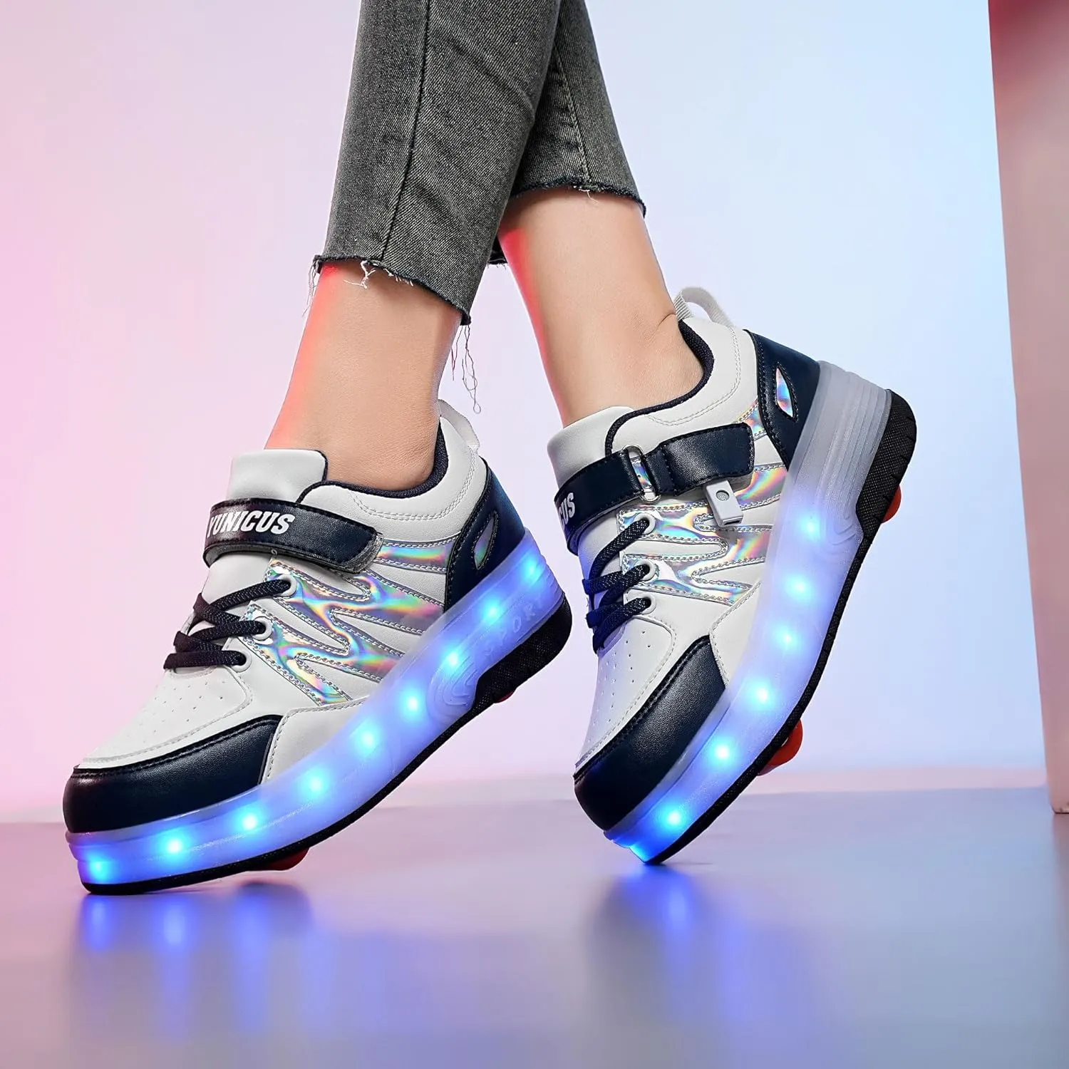 YUNICUS Kids LED Light up Shoes Wheel Shoes USB Charging Roller Skate Shoes Sneakers Girls Boys Kids Best Gift for Birthday Halloween Christmas