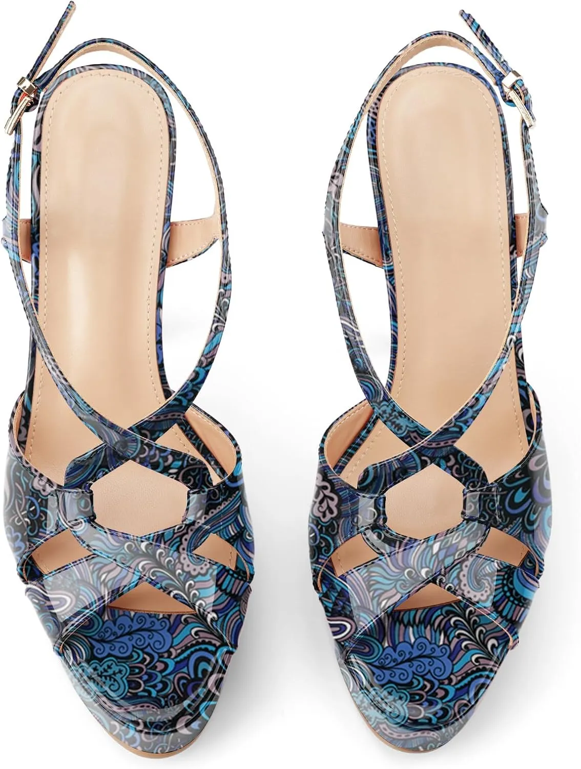 Z.Oufeier Women’s Cross Ankle Strap Slingback Sandals Platform High Stiletto Strappy Heels Open Peep Toe Buckle Summer Dress Sexy Wedding Shoes
