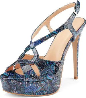Z.Oufeier Women’s Cross Ankle Strap Slingback Sandals Platform High Stiletto Strappy Heels Open Peep Toe Buckle Summer Dress Sexy Wedding Shoes