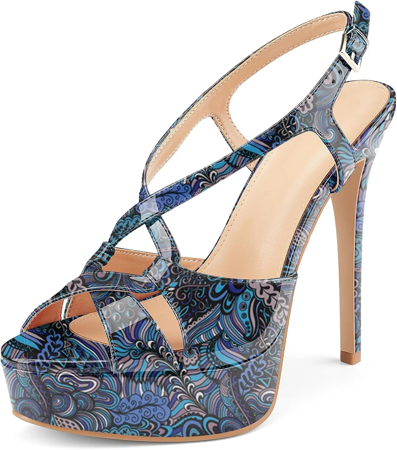 Z.Oufeier Women’s Cross Ankle Strap Slingback Sandals Platform High Stiletto Strappy Heels Open Peep Toe Buckle Summer Dress Sexy Wedding Shoes