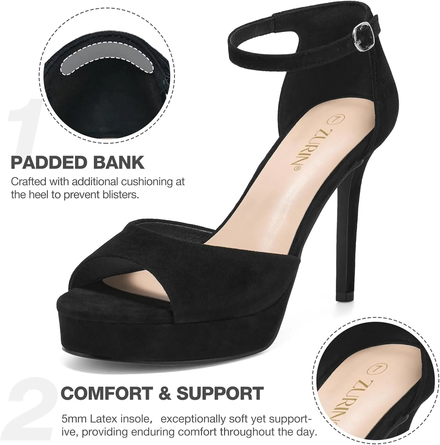ZURIN Women's Peep Toe Ankle Strap High Heels Platform Stiletto Heeled Sandals Sexy Dressy Shoes for Party Wedding Bridal Pumps Sandals