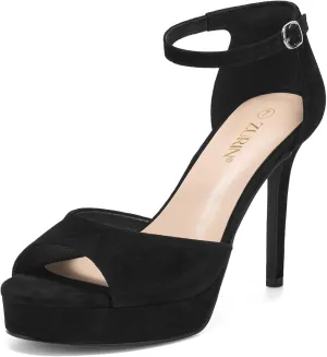 ZURIN Women's Peep Toe Ankle Strap High Heels Platform Stiletto Heeled Sandals Sexy Dressy Shoes for Party Wedding Bridal Pumps Sandals