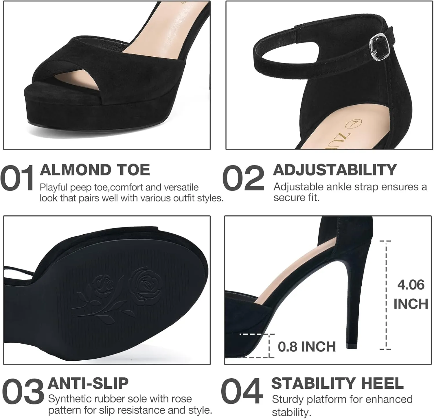 ZURIN Women's Peep Toe Ankle Strap High Heels Platform Stiletto Heeled Sandals Sexy Dressy Shoes for Party Wedding Bridal Pumps Sandals